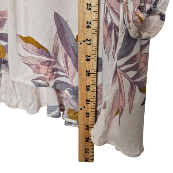 Free People Floral High-Low Tunic Blouse Pockets Flowy Gauzy Keyhole Neck Pink M - Picture 10 of 12
